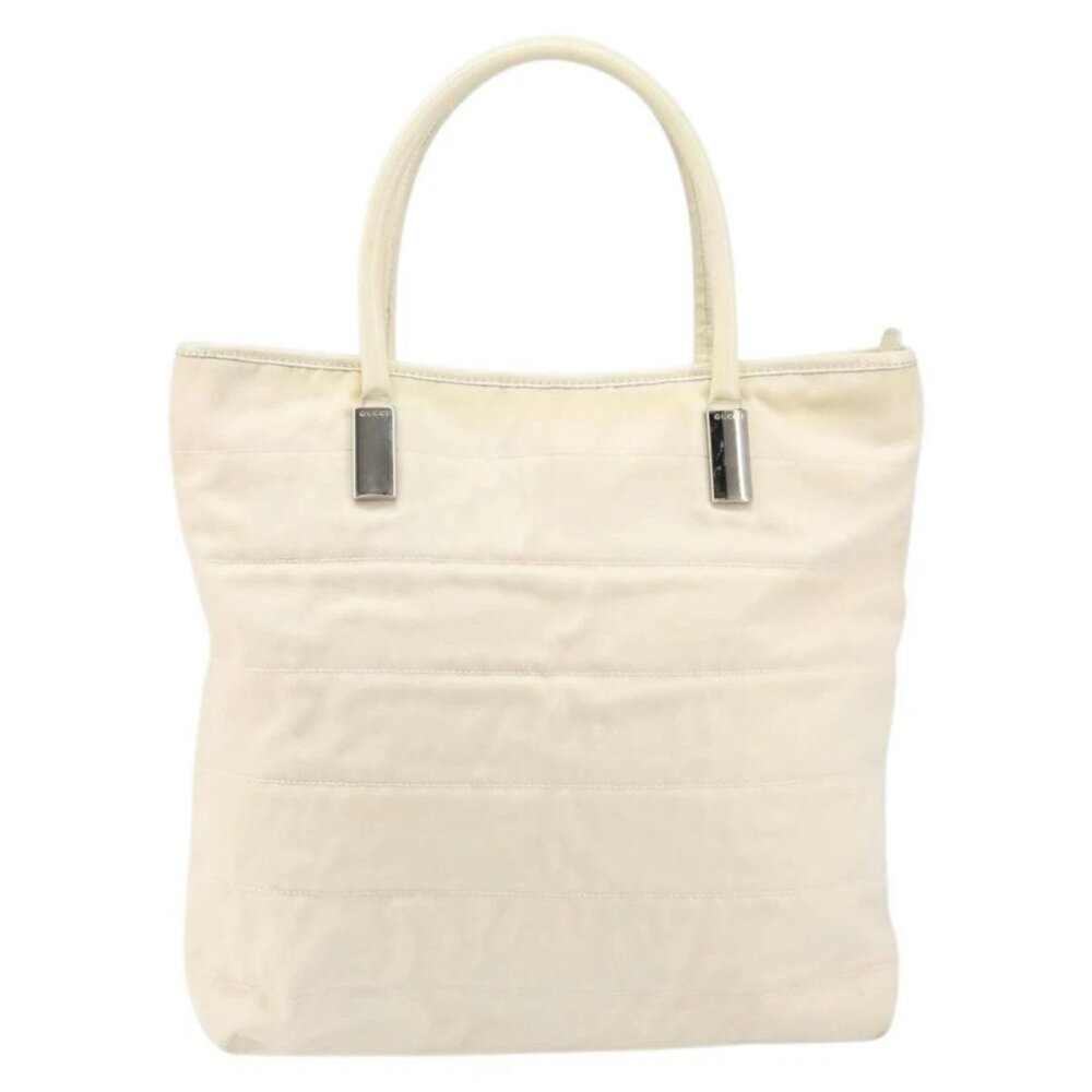GUCCI Tote Bag Canvas White Gold Auth 151588 - Picture 2 of 16